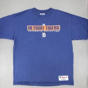 Vintage Y2K Detroit Tigers T-Shirt Mens Size XL Majestic Blue MLB Baseball